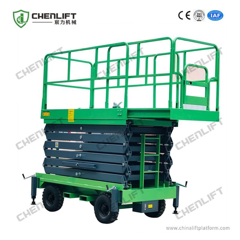 9 Meters High Mobile Scissor Lift Aerial Work Platform 500Kg Loading Capacity In Green