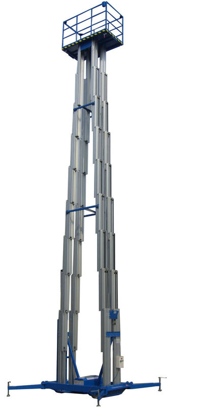 14M 300Kg Loading Capacity Motorized Aluminum Aerial Work Platform With Quadruple Mast